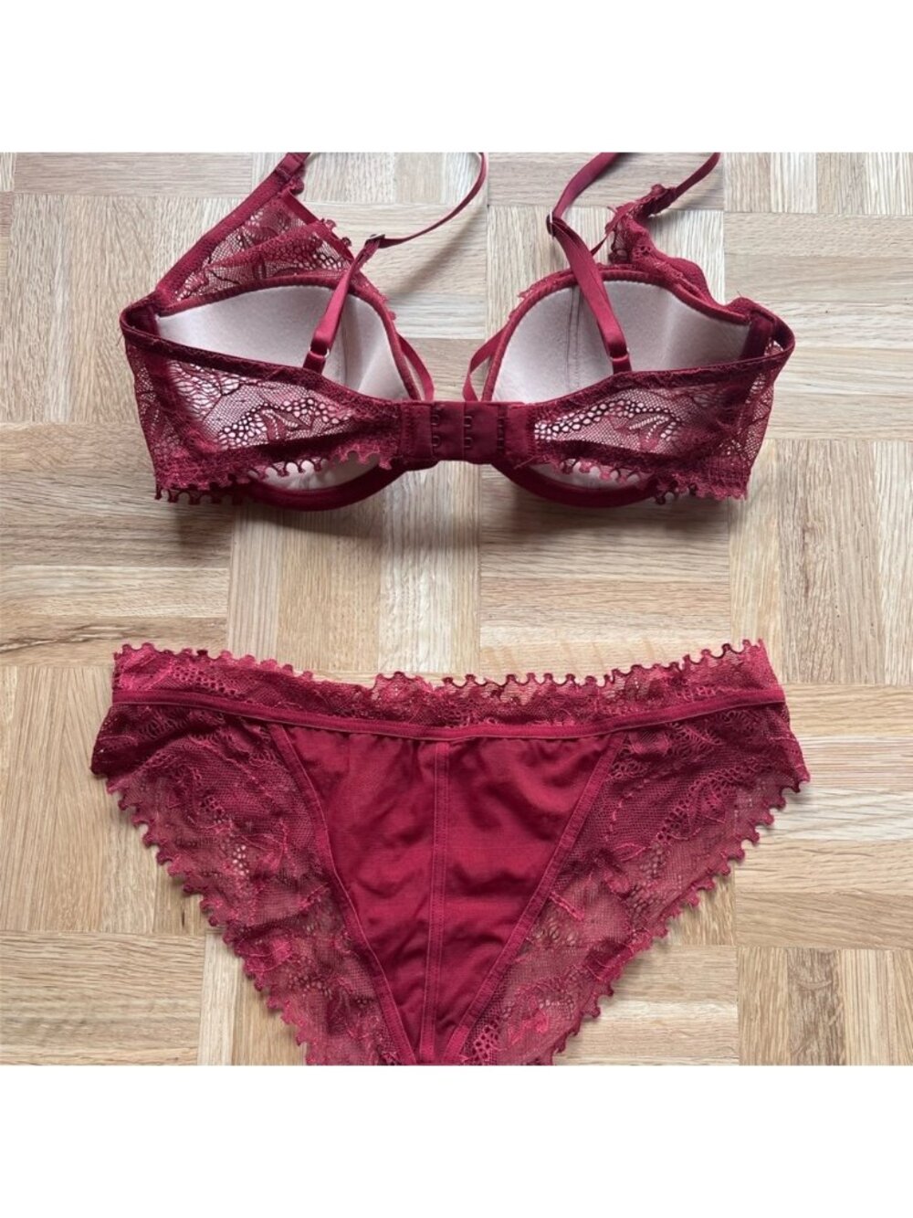 Calvin Klein Burgundy Lace Underwire Bra & Bikini Set